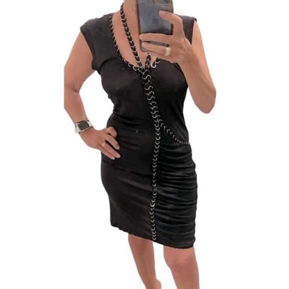 Sachin + Babi For Ankasa Black V Neck Chains Details Ruched Dress.Size S - Picture 2 of 16